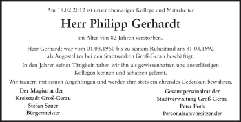 Traueranzeige von Philipp Gerhardt von Rüsselsheimer Echo, Groß-Gerauer-Echo, Ried Echo