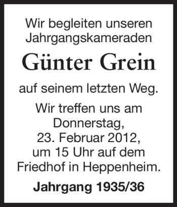 Traueranzeige von Günter Grein von Starkenburger Echo