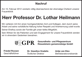 Traueranzeige von Lothar Heilmann von Rüsselsheimer Echo, Groß-Gerauer-Echo, Ried Echo