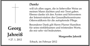 Traueranzeige von Georg Jahreiß von Odenwälder Echo