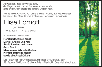 Traueranzeige von Elise Fornoff von Odenwälder Echo