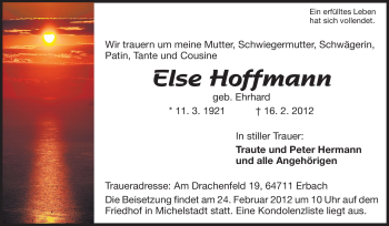 Traueranzeige von Else Hoffmann von Odenwälder Echo