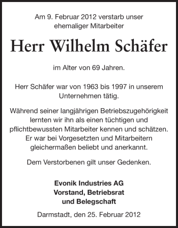 Traueranzeige von Wilhelm Schäfer von Echo-Zeitungen (Gesamtausgabe)