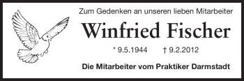 Traueranzeige von Winfried Fischer von Darmstädter Echo, Odenwälder Echo, Rüsselsheimer Echo, Groß-Gerauer-Echo, Ried Echo