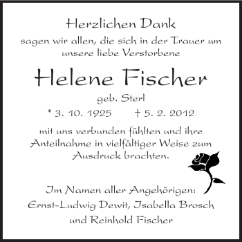 Traueranzeige von Helene Fischer von Echo-Zeitungen (Gesamtausgabe)