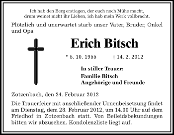 Traueranzeige von Erich Bitsch von Starkenburger Echo
