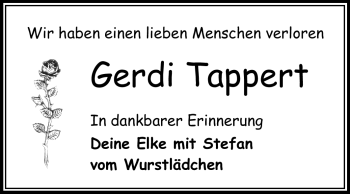 Traueranzeige von Gerdi Tappert von Odenwälder Echo