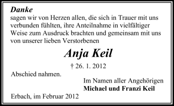 Traueranzeige von Anja Keil von Odenwälder Echo