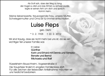 Traueranzeige von Luise Fleps von Rüsselsheimer Echo, Groß-Gerauer-Echo, Ried Echo