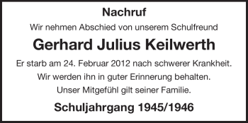 Traueranzeige von Gerhard Julius Keilwerth von Rüsselsheimer Echo, Groß-Gerauer-Echo, Ried Echo