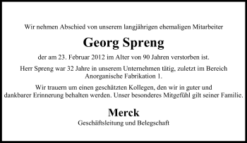 Traueranzeige von Georg Spreng von Echo-Zeitungen (Gesamtausgabe)