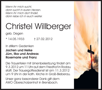 Traueranzeige von Christel Willberger von Echo-Zeitungen (Gesamtausgabe)