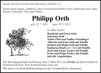 Traueranzeige von Philipp Orth von Odenwälder Echo