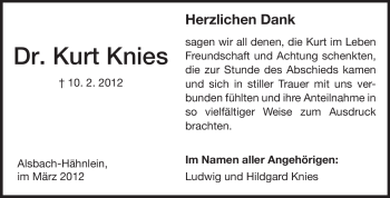 Traueranzeige von Kurt Knies von Echo-Zeitungen (Gesamtausgabe)