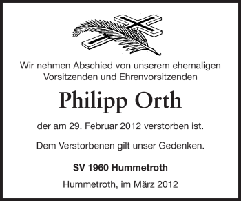 Traueranzeige von Philipp Orth von Odenwälder Echo