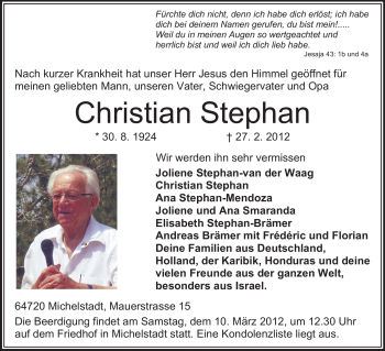 Traueranzeige von Christian Stephan von Odenwälder Echo