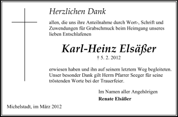 Traueranzeige von Karl-Heinz Elsäßer  von Odenwälder Echo