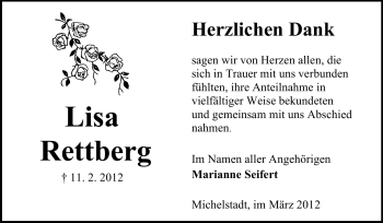 Traueranzeige von Lisa Rettberg von Odenwälder Echo