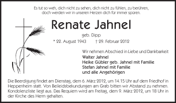 Traueranzeige von Renate Jahnel von Starkenburger Echo