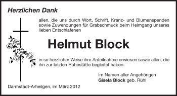Traueranzeige von Helmut Block von Echo-Zeitungen (Gesamtausgabe)