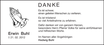 Traueranzeige von Erwin Buhl von Darmstädter Echo, Odenwälder Echo, Rüsselsheimer Echo, Groß-Gerauer-Echo, Ried Echo