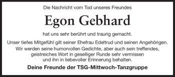 Traueranzeige von Egon Gebhard von Echo-Zeitungen (Gesamtausgabe)
