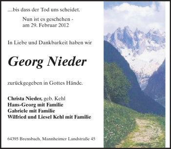Traueranzeige von Georg Nieder von Echo-Zeitungen (Gesamtausgabe)