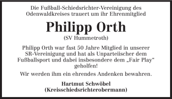 Traueranzeige von Philipp Orth von Odenwälder Echo
