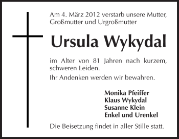 Traueranzeige von Ursula Wykydal von Odenwälder Echo