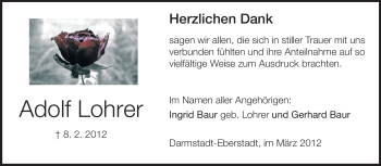 Traueranzeige von Adolf Lohrer von Echo-Zeitungen (Gesamtausgabe)