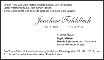 Traueranzeige von Joachim Fahldieck von Darmstädter Echo, Odenwälder Echo, Rüsselsheimer Echo, Groß-Gerauer-Echo, Ried Echo