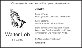 Traueranzeige von Walter Löb von Odenwälder Echo