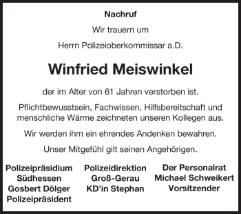 Traueranzeige von Winfried Meiswinkel von Echo-Zeitungen (Gesamtausgabe)