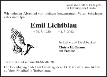 Traueranzeige von Emil Lichtbau von Rüsselsheimer Echo, Groß-Gerauer-Echo, Ried Echo