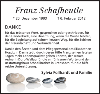 Traueranzeige von Franz Schafheutle von Echo-Zeitungen (Gesamtausgabe)