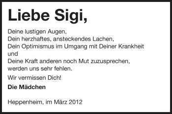 Traueranzeige von Sigi  von Starkenburger Echo