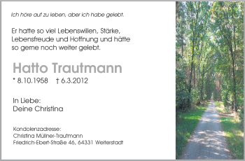 Traueranzeige von Hatto Trautmann von Echo-Zeitungen (Gesamtausgabe)