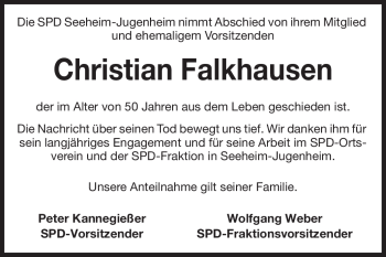 Traueranzeige von Christian Falkhausen von Echo-Zeitungen (Gesamtausgabe)