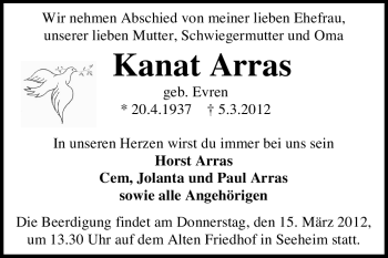 Traueranzeige von Kanat Arras von Echo-Zeitungen (Gesamtausgabe)