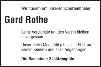 Traueranzeige von Gerd Rothe von Echo-Zeitungen (Gesamtausgabe)