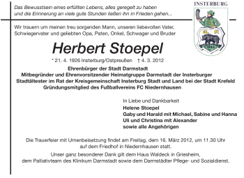 Traueranzeige von Herbert Stoepel von Echo-Zeitungen (Gesamtausgabe)