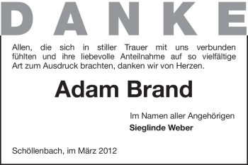 Traueranzeige von Adam Brand von Odenwälder Echo