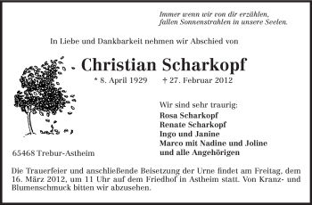 Traueranzeige von Christian Scharkopf von Rüsselsheimer Echo, Groß-Gerauer-Echo, Ried Echo