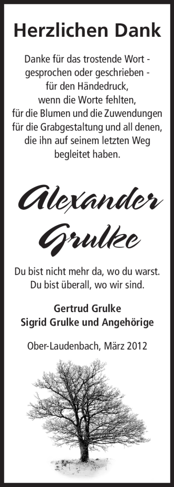 Traueranzeige von Alexander Grulke von Starkenburger Echo