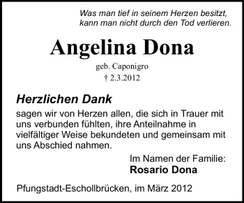 Traueranzeige von Angelika Dona von Echo-Zeitungen (Gesamtausgabe)