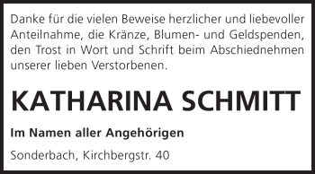Traueranzeige von Katharina Schmitt von Starkenburger Echo
