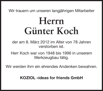 Traueranzeige von Günter Koch von Odenwälder Echo