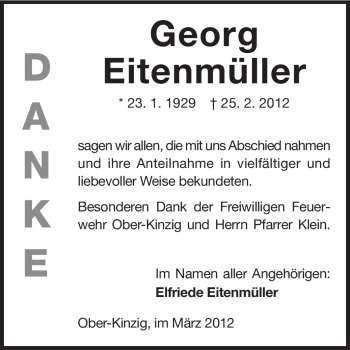 Traueranzeige von Georg Eitenmüller von Odenwälder Echo