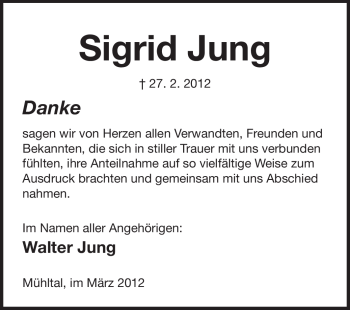Traueranzeige von Sigrid Jung von Echo-Zeitungen (Gesamtausgabe)