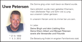 Traueranzeige von Uwe Petersen von Rüsselsheimer Echo, Groß-Gerauer-Echo, Ried Echo
